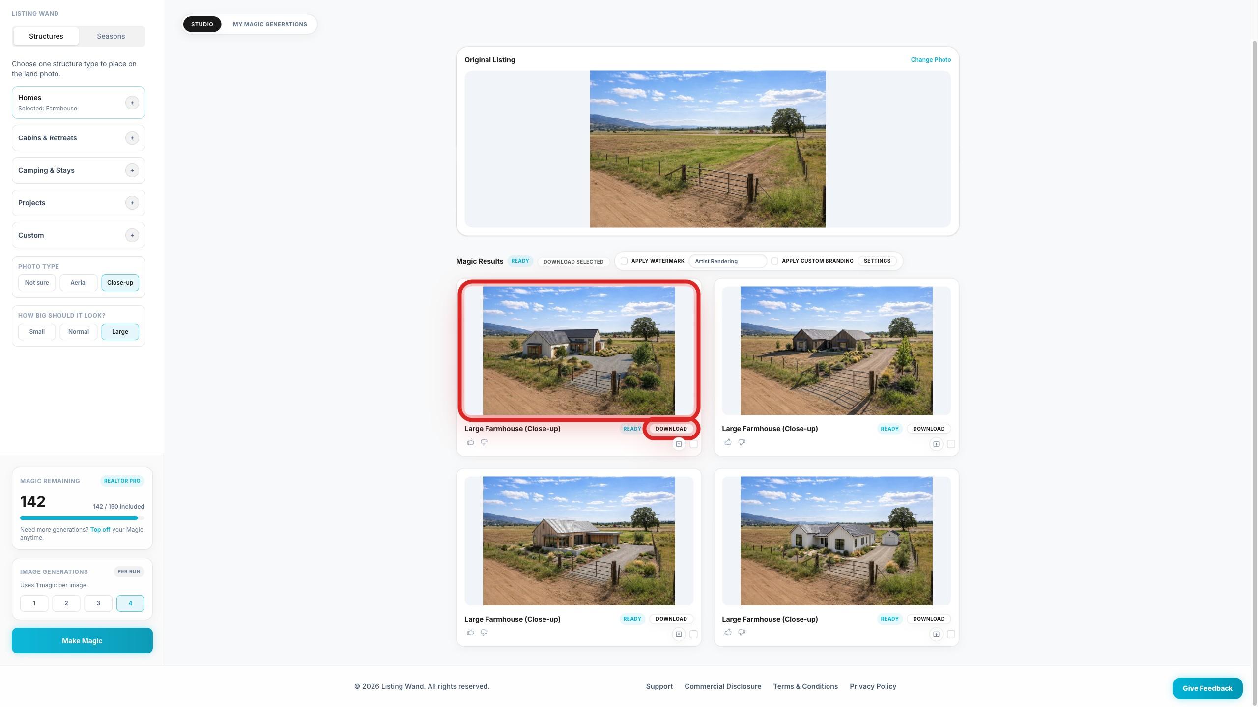 Magic Results showing Open full size and Download highlighted on a result.