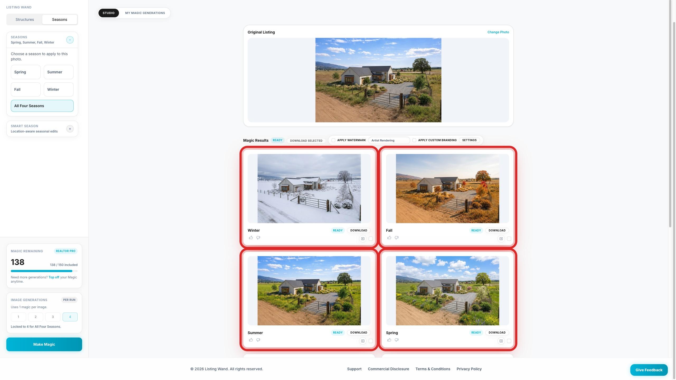 Magic Results showing four seasonal variants.