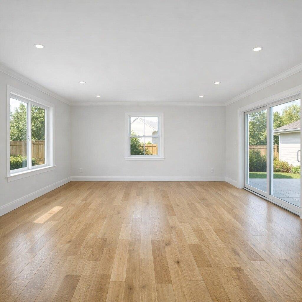Before virtual staging: empty living room real estate photo
