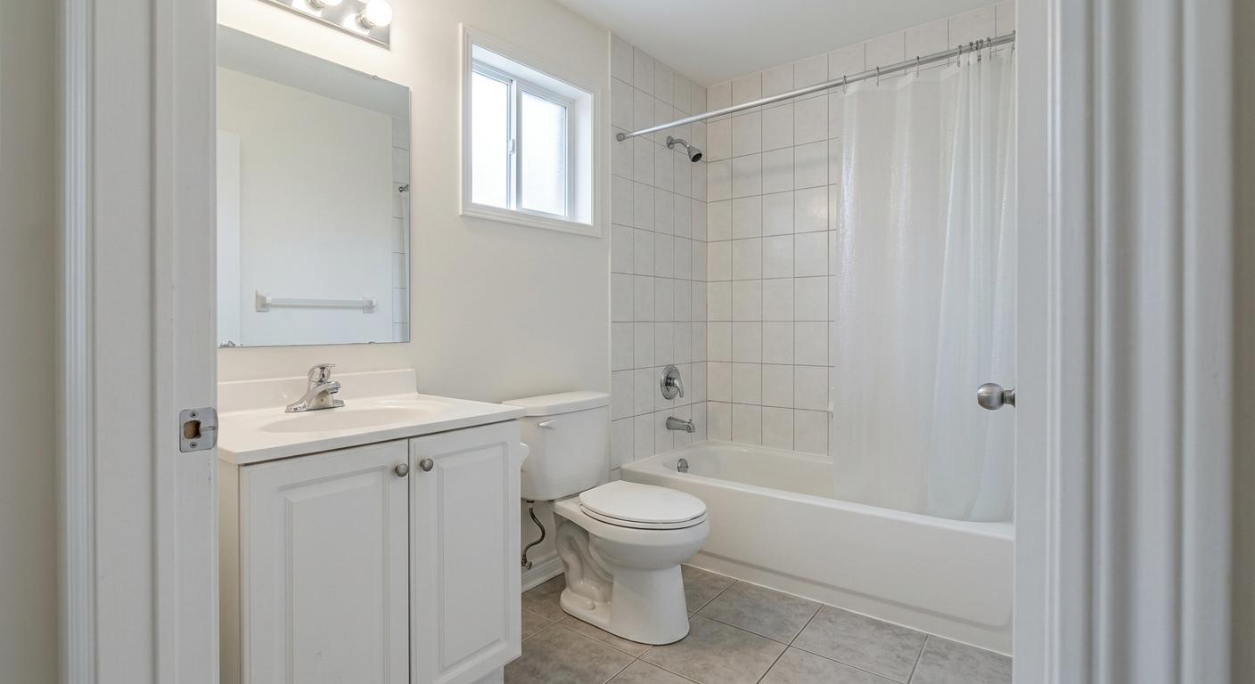 Before bathroom staging: bare bathroom listing photo