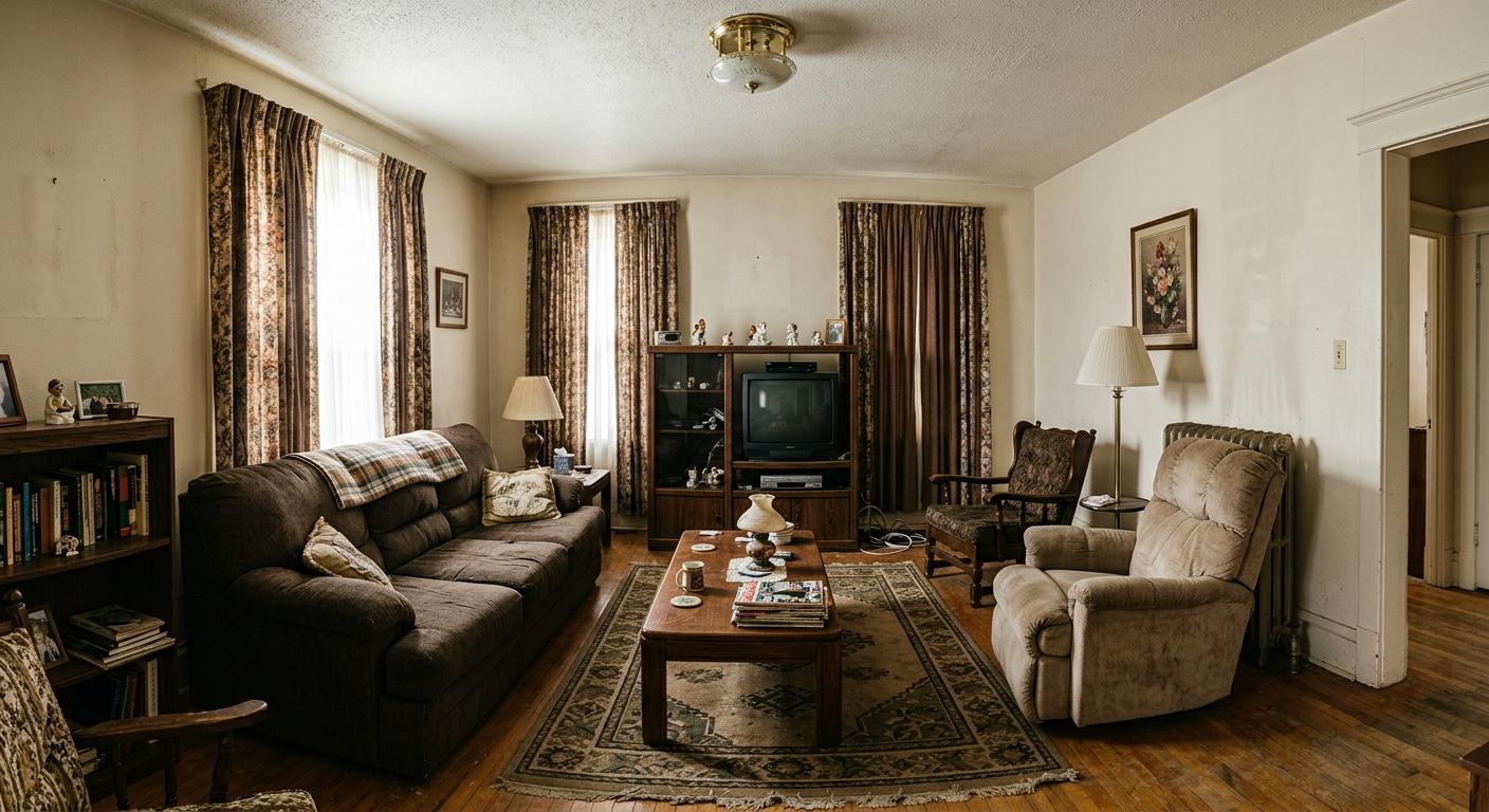 Before virtual staging: dated living room furniture