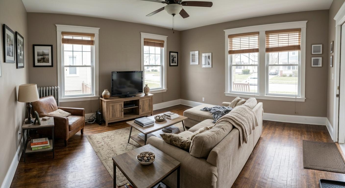 After AI cleanup: tidy room photo prepared for listing use
