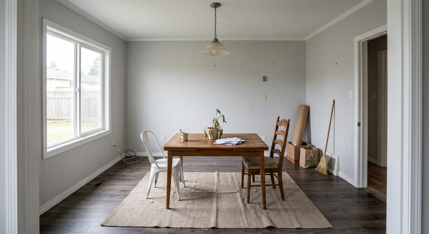 Before virtual staging: partly furnished dining room