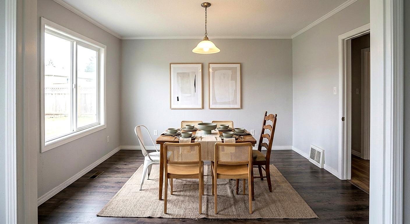 After room stylize: brighter dining room photo with cleaner color and contrast