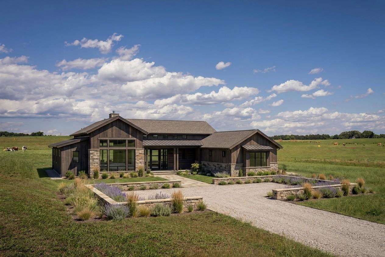 AI real estate photo example showing farm home concept visualization for vacant farmland.
