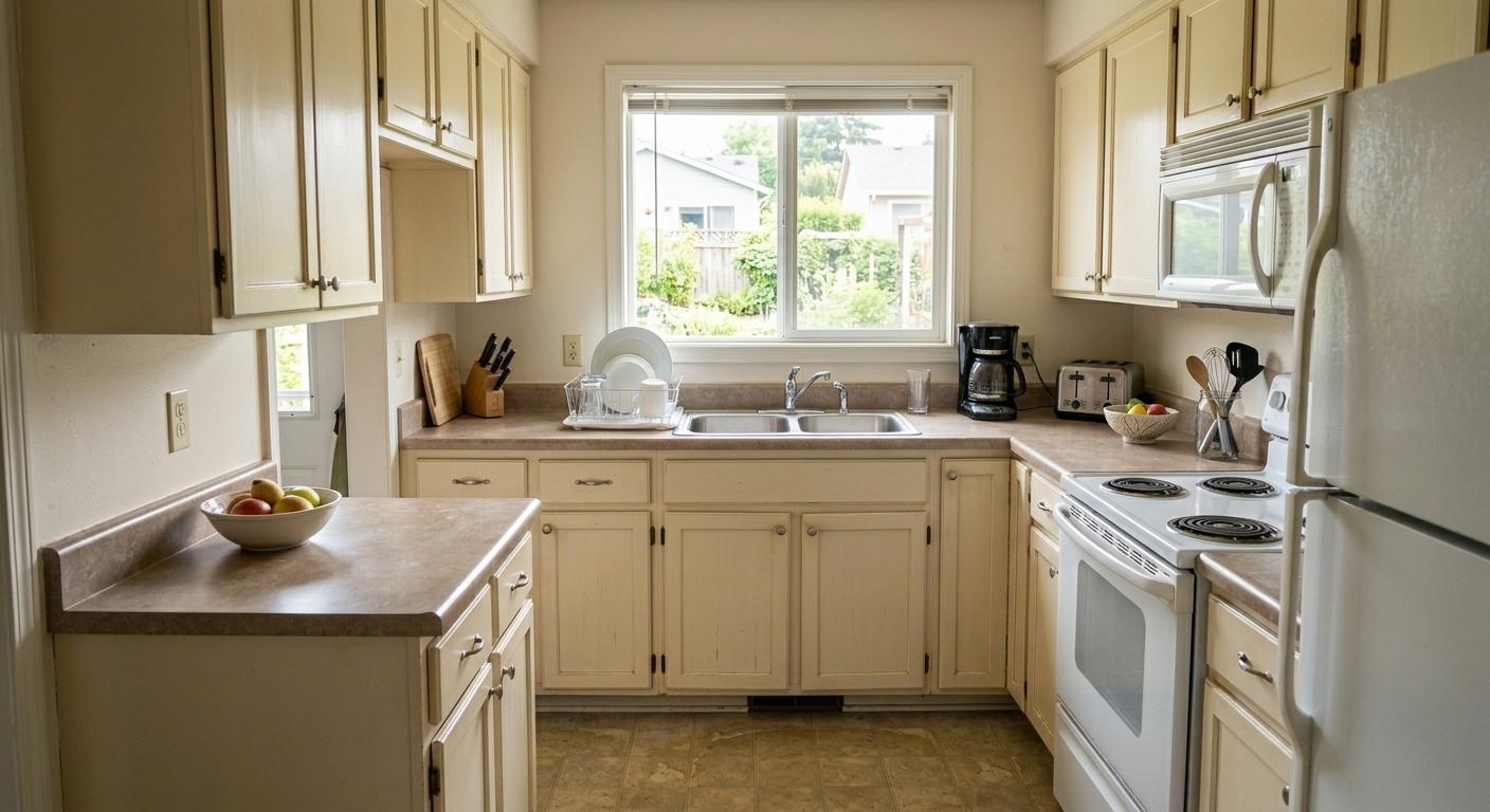 AI real estate photo example showing kitchen cleanup for home.