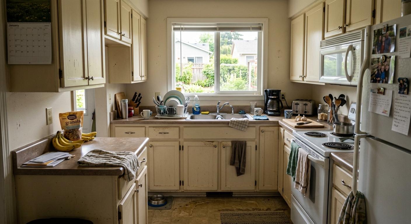 Original home photo before kitchen cleanup.