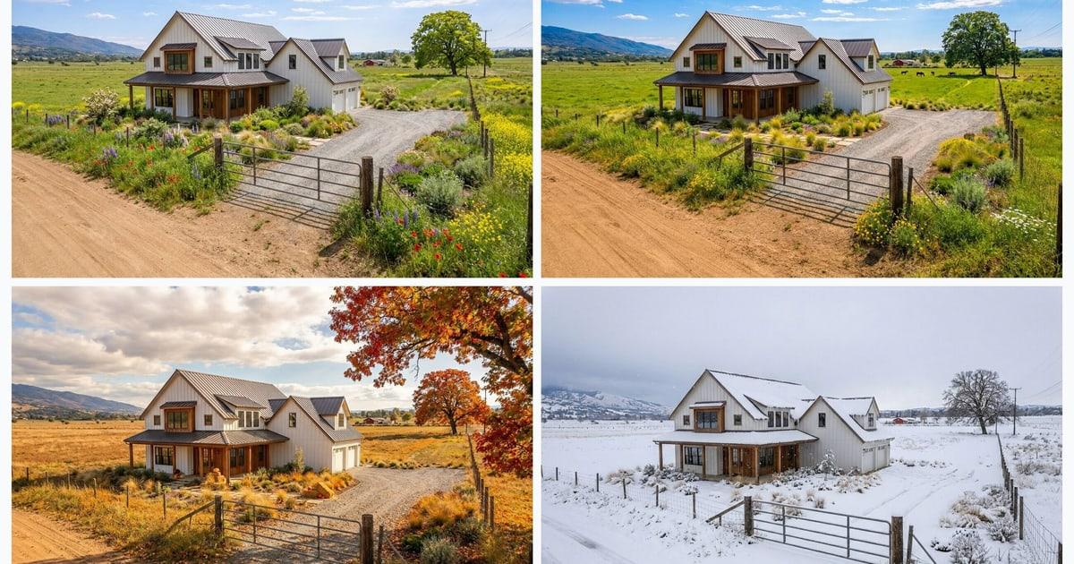 Seasonal land concept visuals created from a vacant land photo