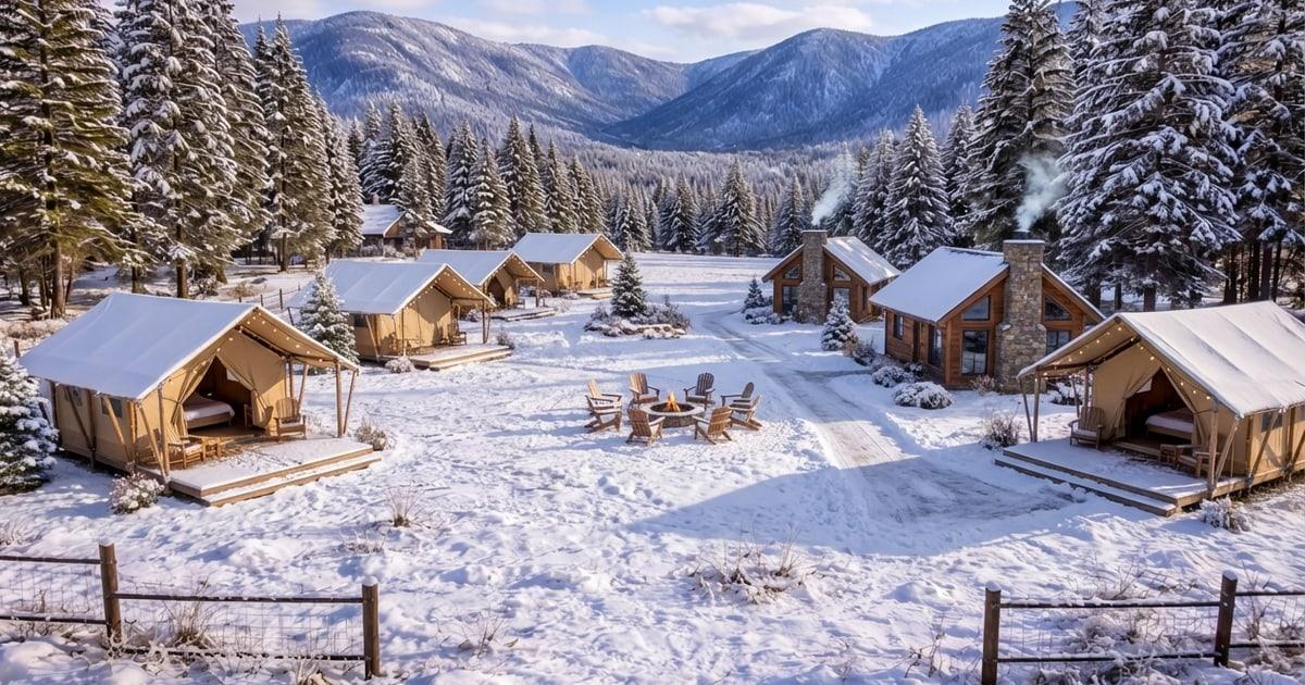 Glamping concept placed onto a land photo