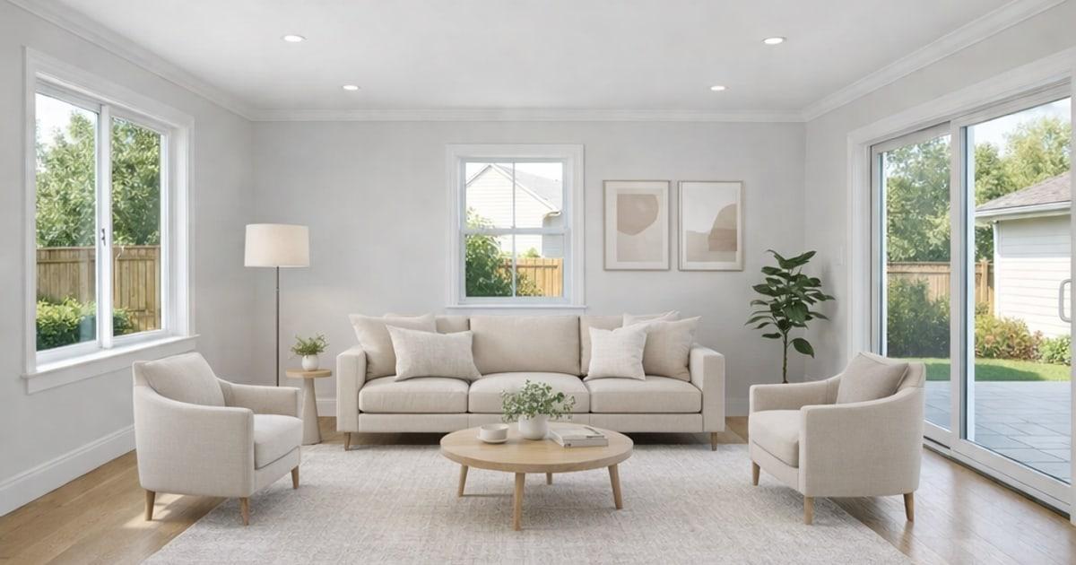 Virtually staged living room used for disclosure wording
